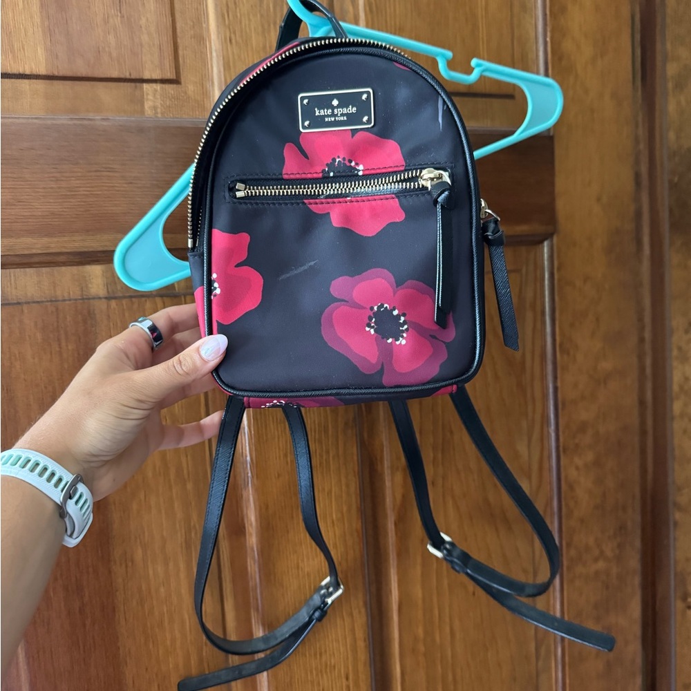 Kate Spade Black and Red Floral Backpack